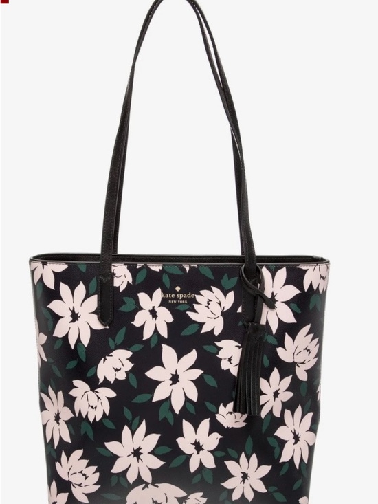 kate spade Handbags - kate spade Black Tote with Pink Floral Print and Green Leaves